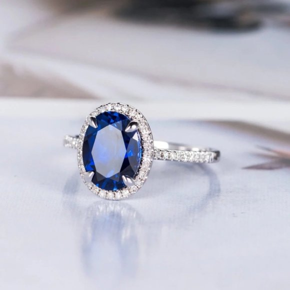*NEW*925 Silver Oval Cut Sapphire Ring - Picture 3 of 6